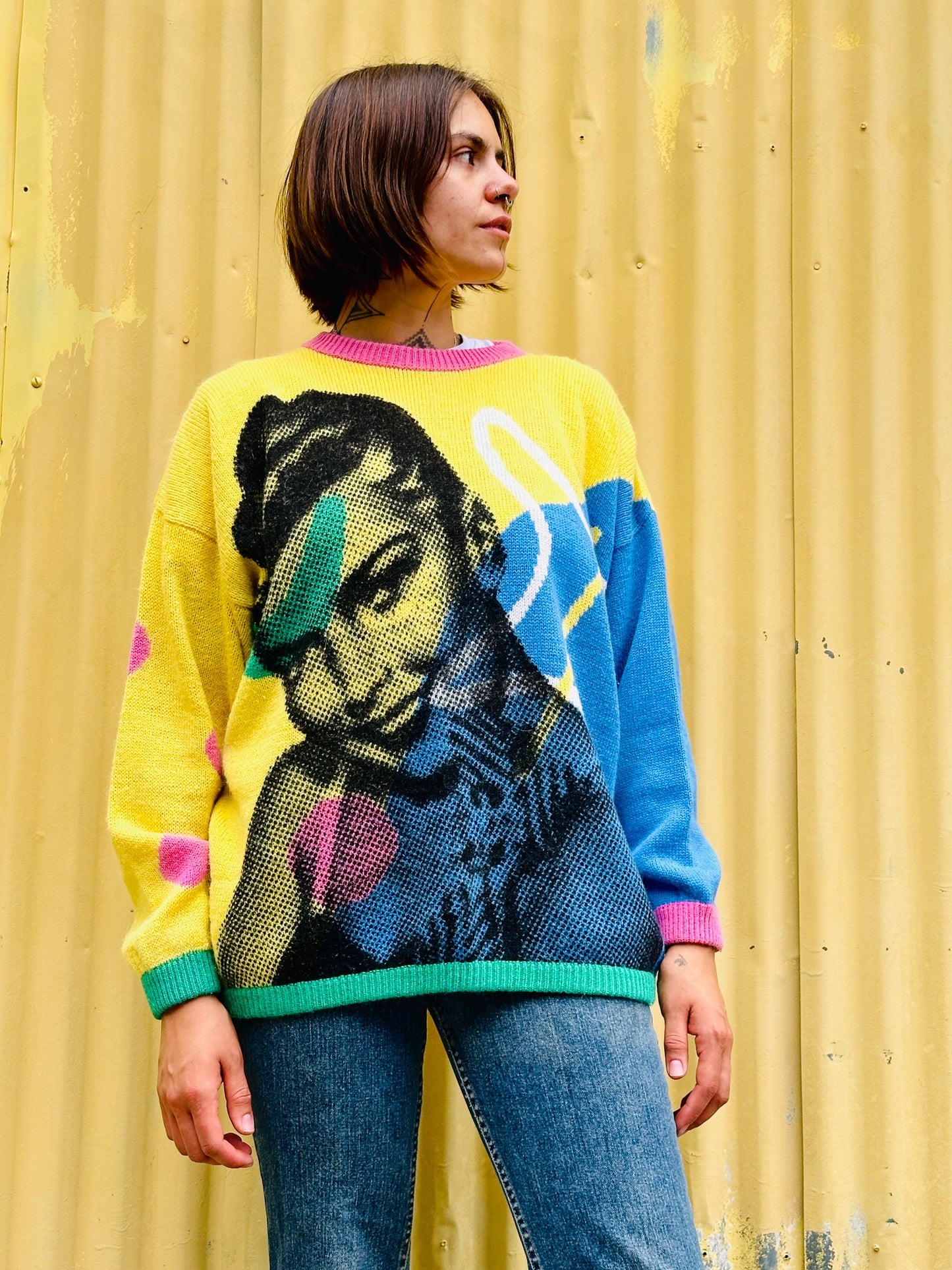 1980s Vintage Over Sized Colorful Graphic ESPRIT Sport Wool Blend Sweater