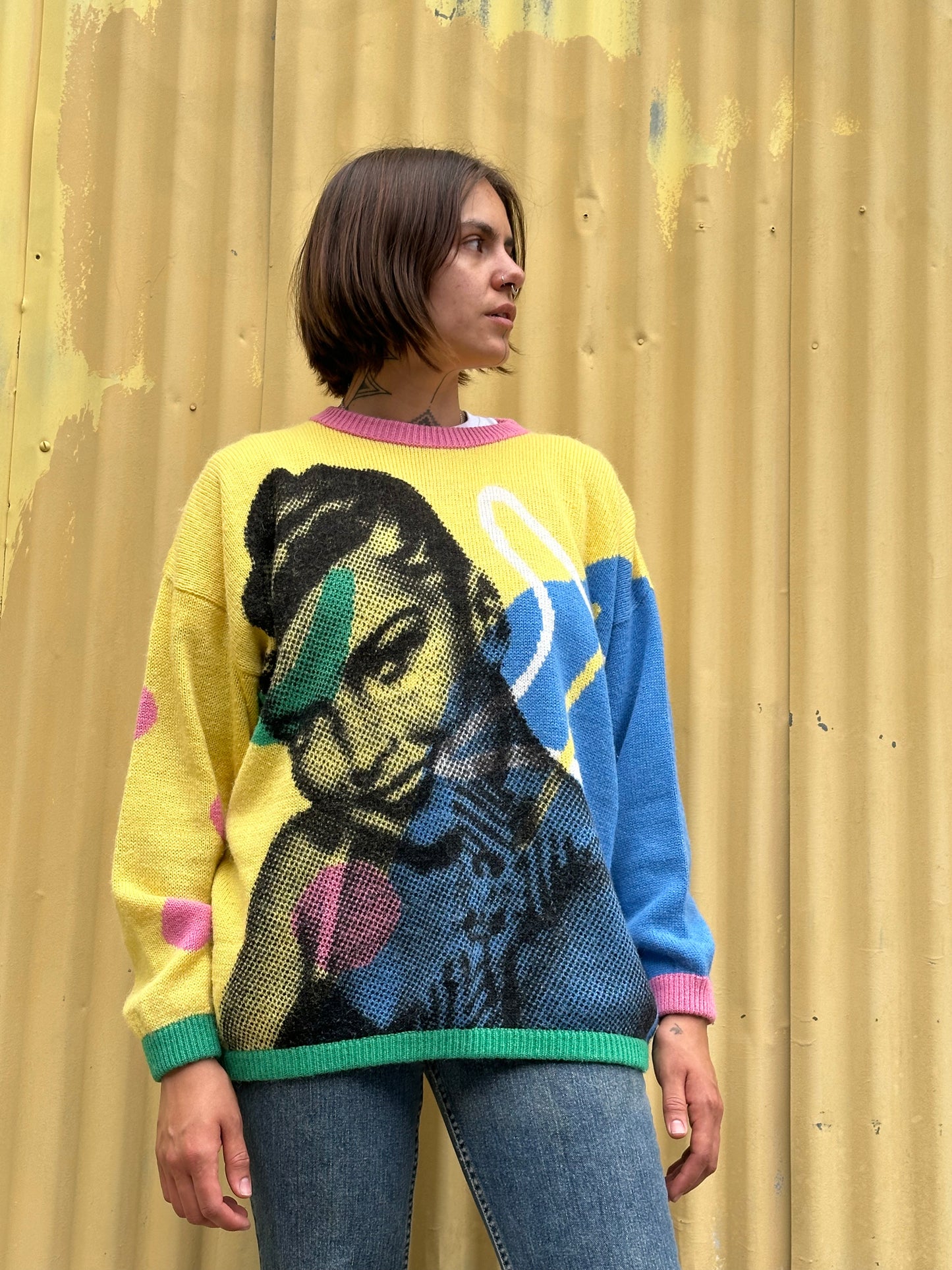 1980s Vintage Over Sized Colorful Graphic ESPRIT Sport Wool Blend Sweater