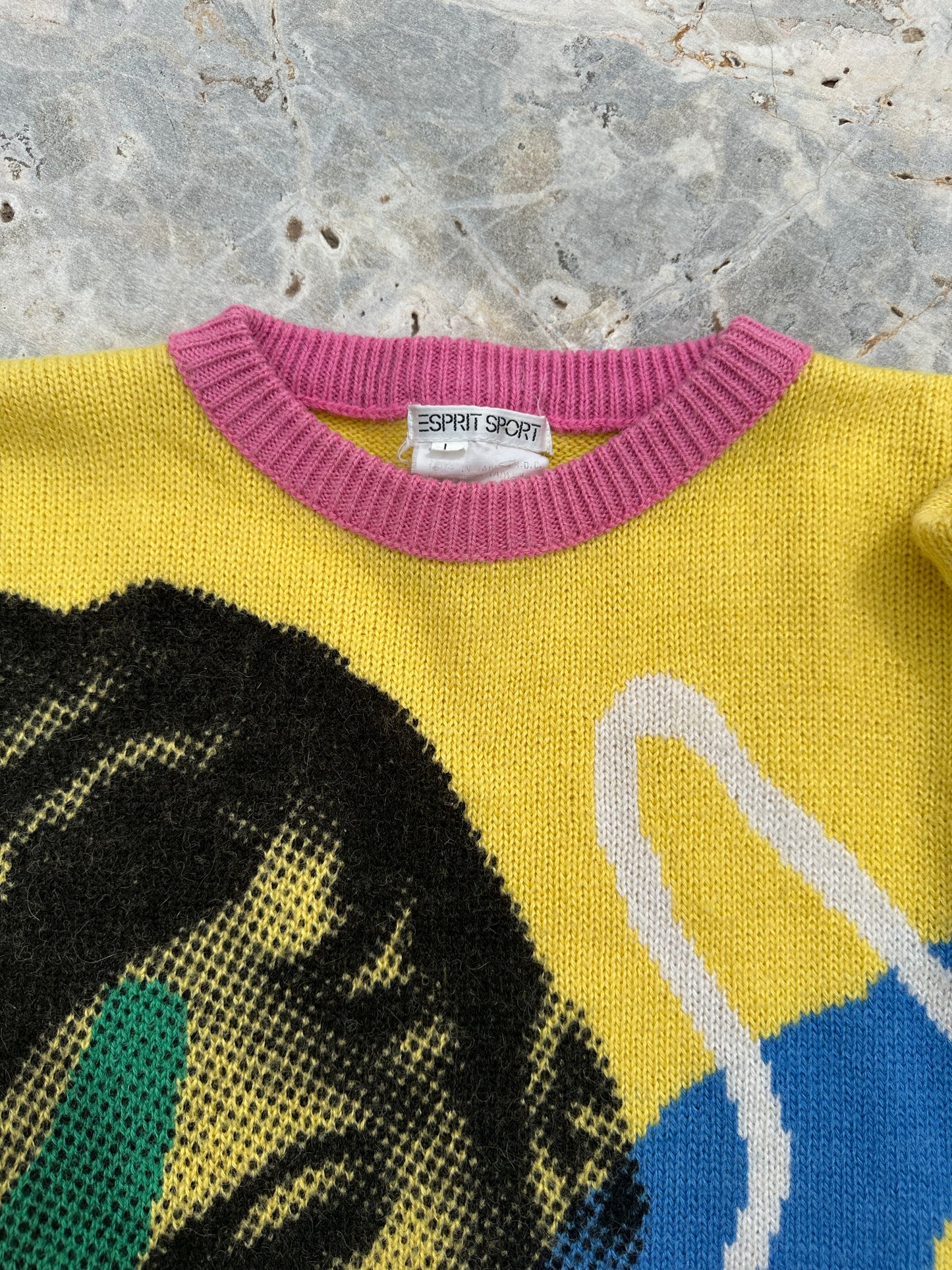 1980s Vintage Over Sized Colorful Graphic ESPRIT Sport Wool Blend Sweater