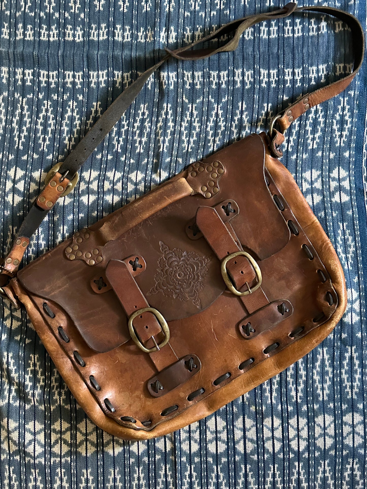 SOLD - 70s Hippy Hand Made Leather Cross Body Bag