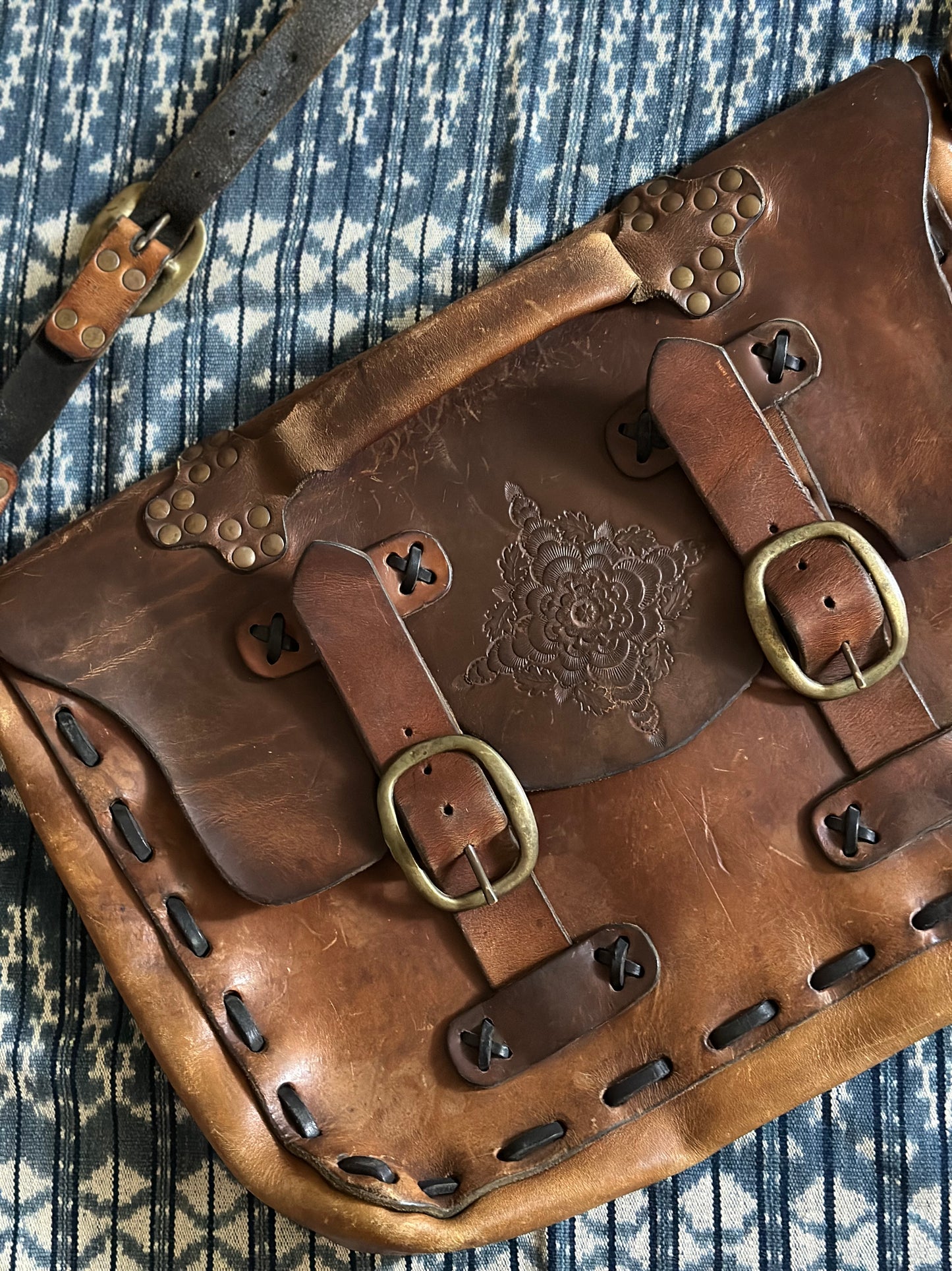 SOLD - 70s Hippy Hand Made Leather Cross Body Bag