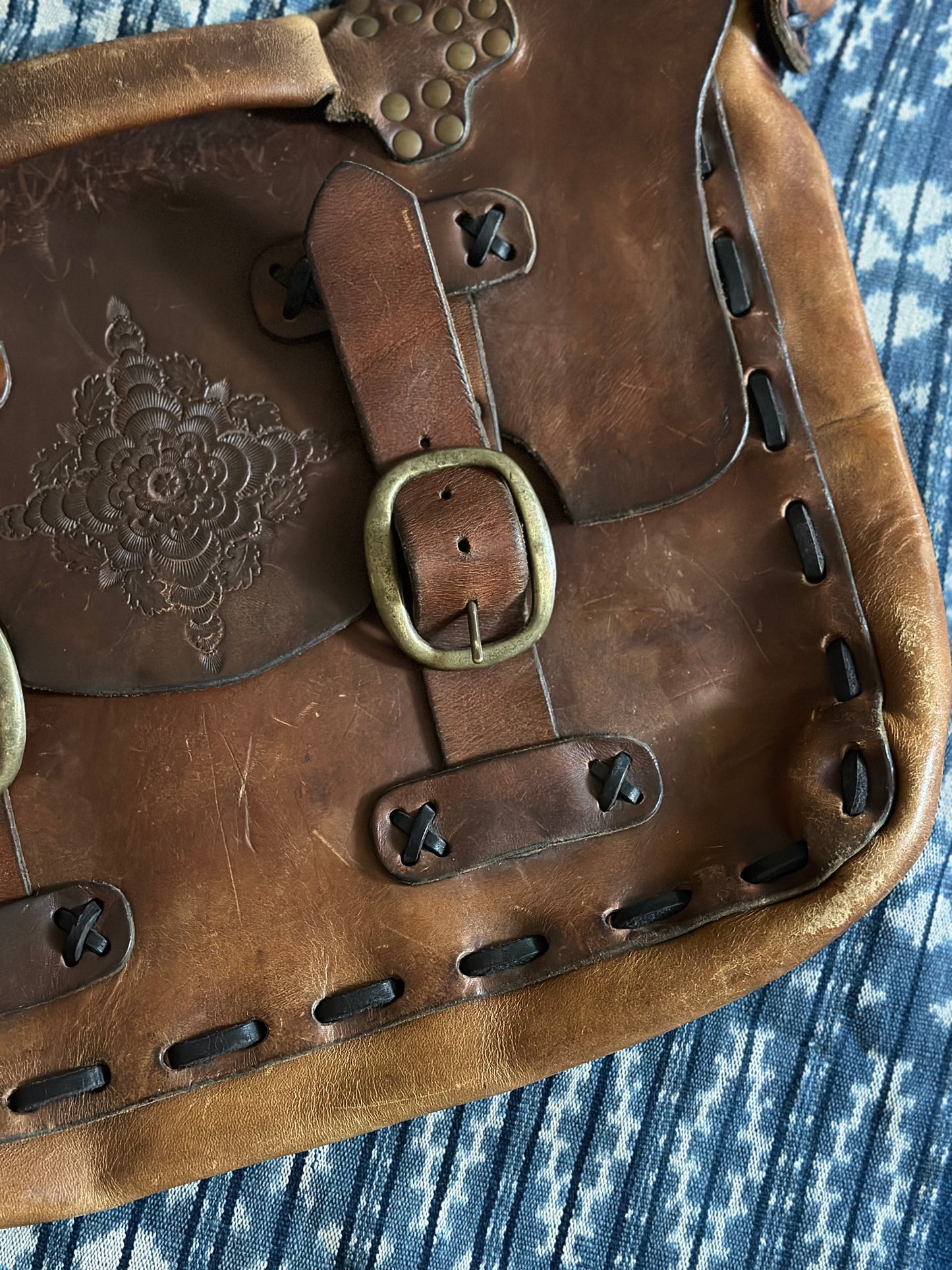 SOLD - 70s Hippy Hand Made Leather Cross Body Bag