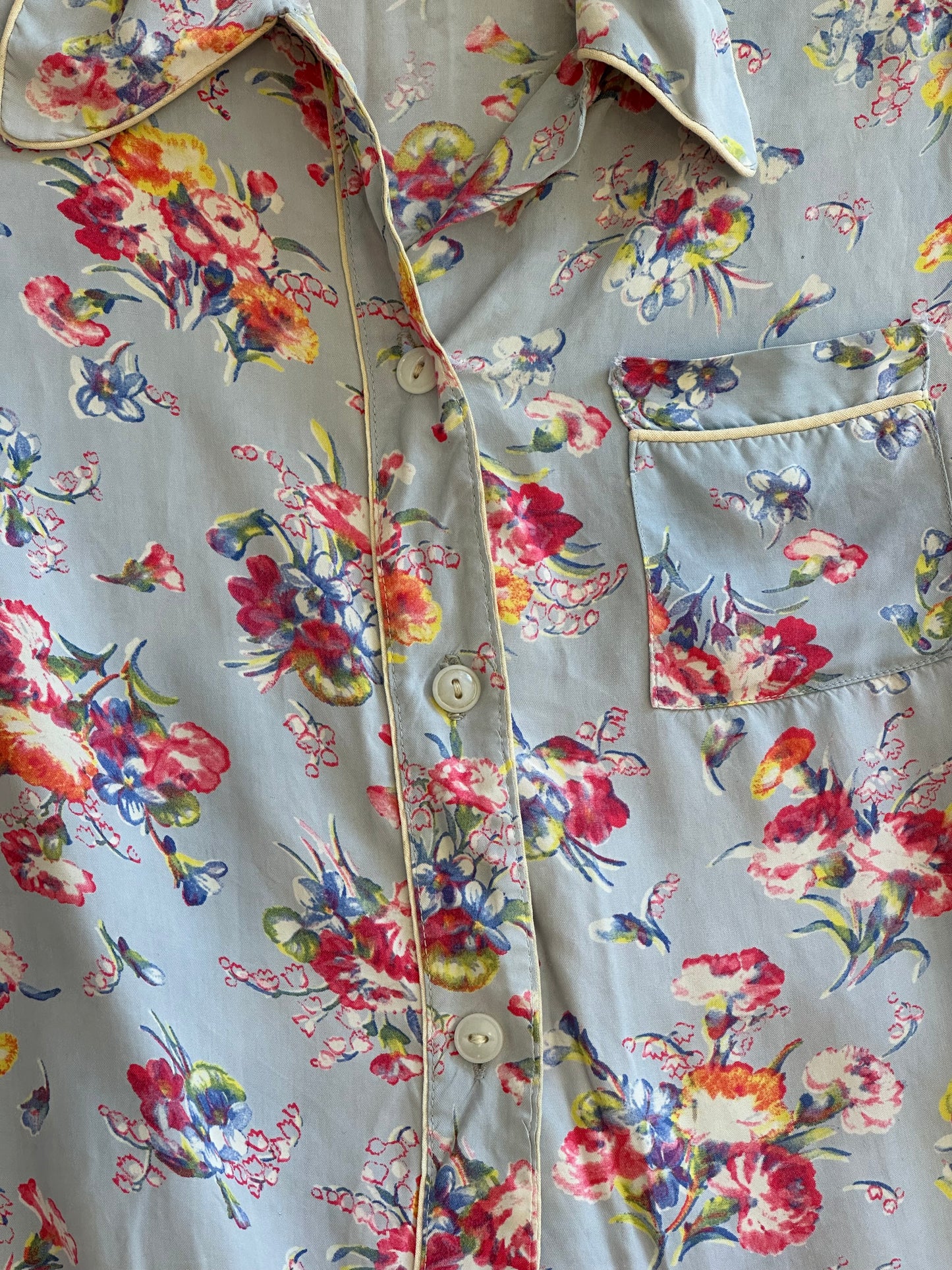 1940s Floral Cold Rayon PJ Top