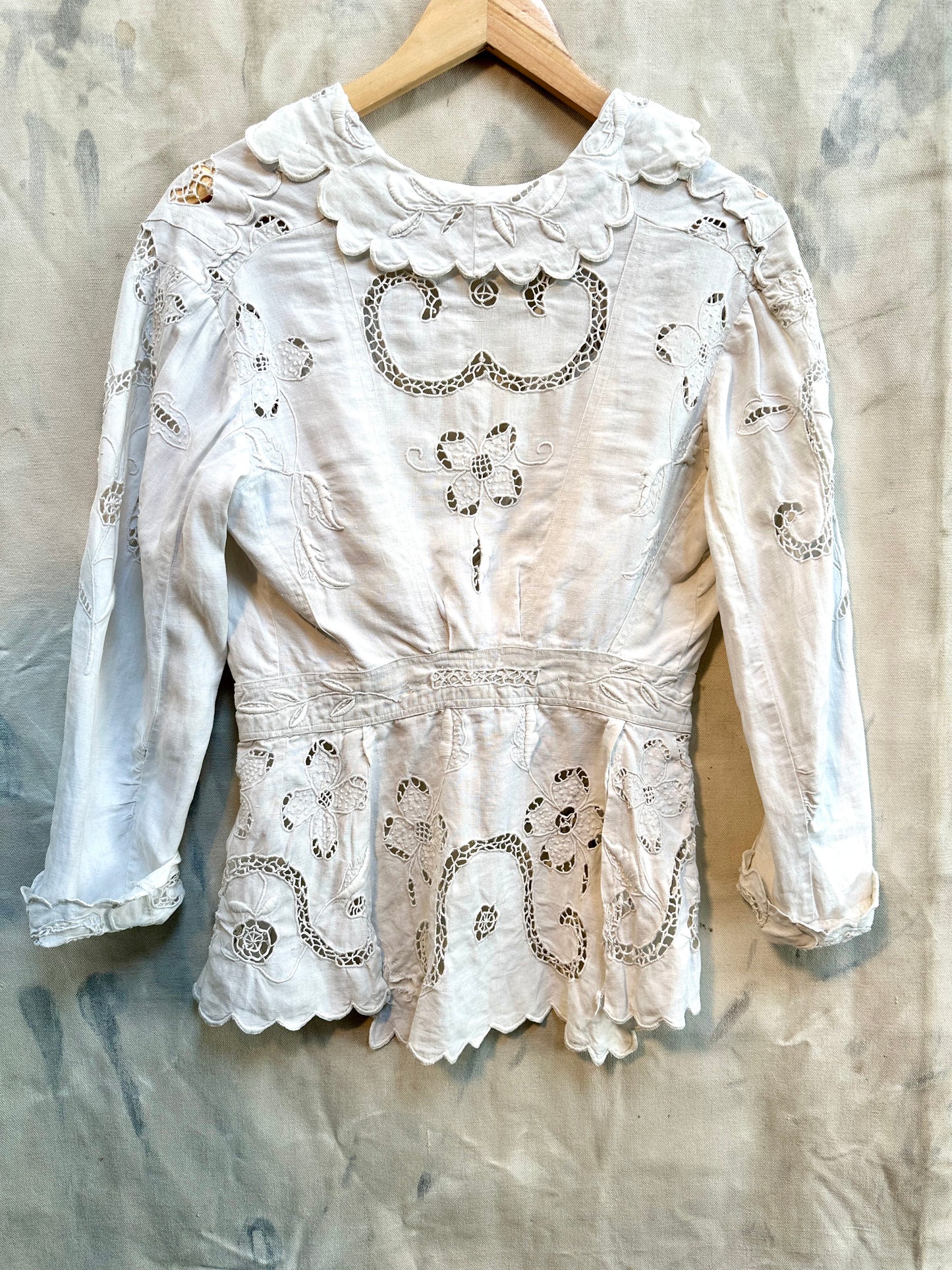 Sold • Antique Edwardian Linen Embroidered Peplum Jacket