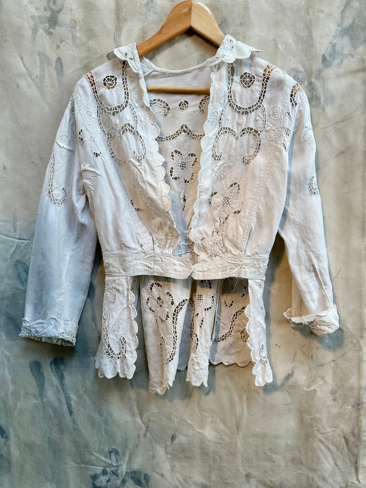 Sold • Antique Edwardian Linen Embroidered Peplum Jacket