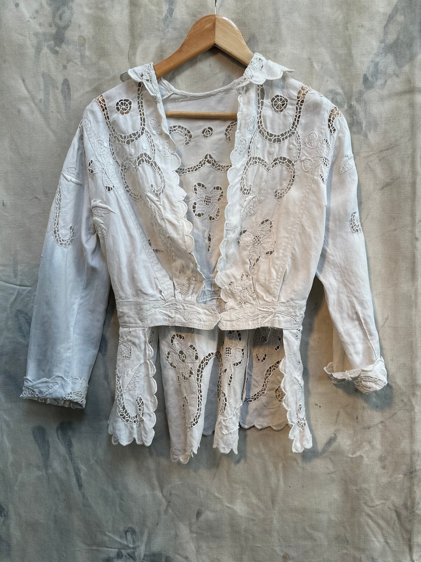 Sold • Antique Edwardian Linen Embroidered Peplum Jacket