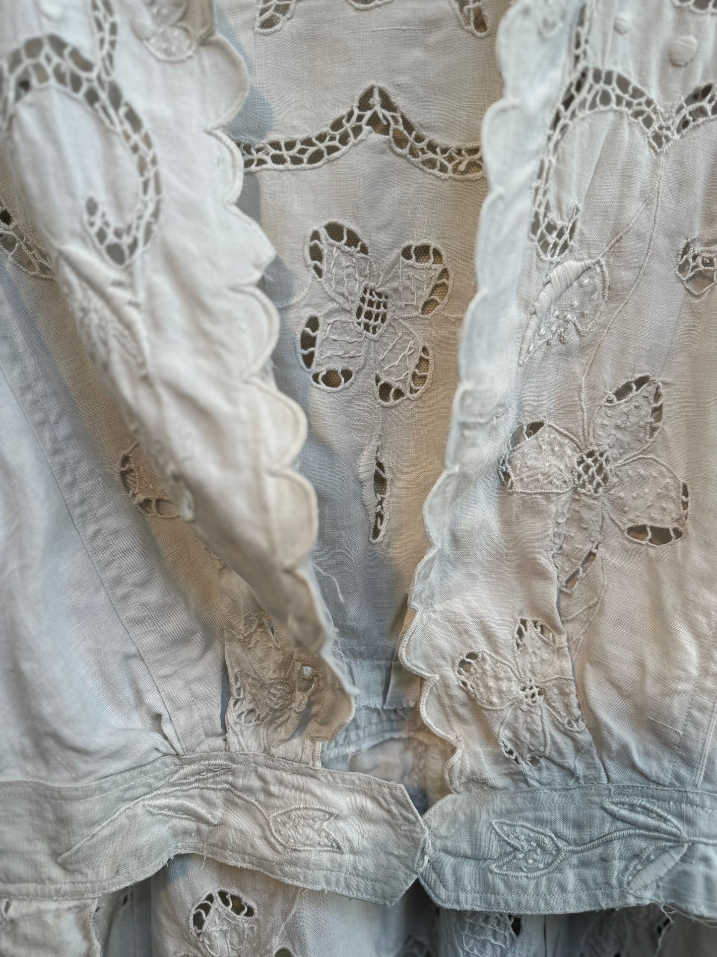 Sold • Antique Edwardian Linen Embroidered Peplum Jacket