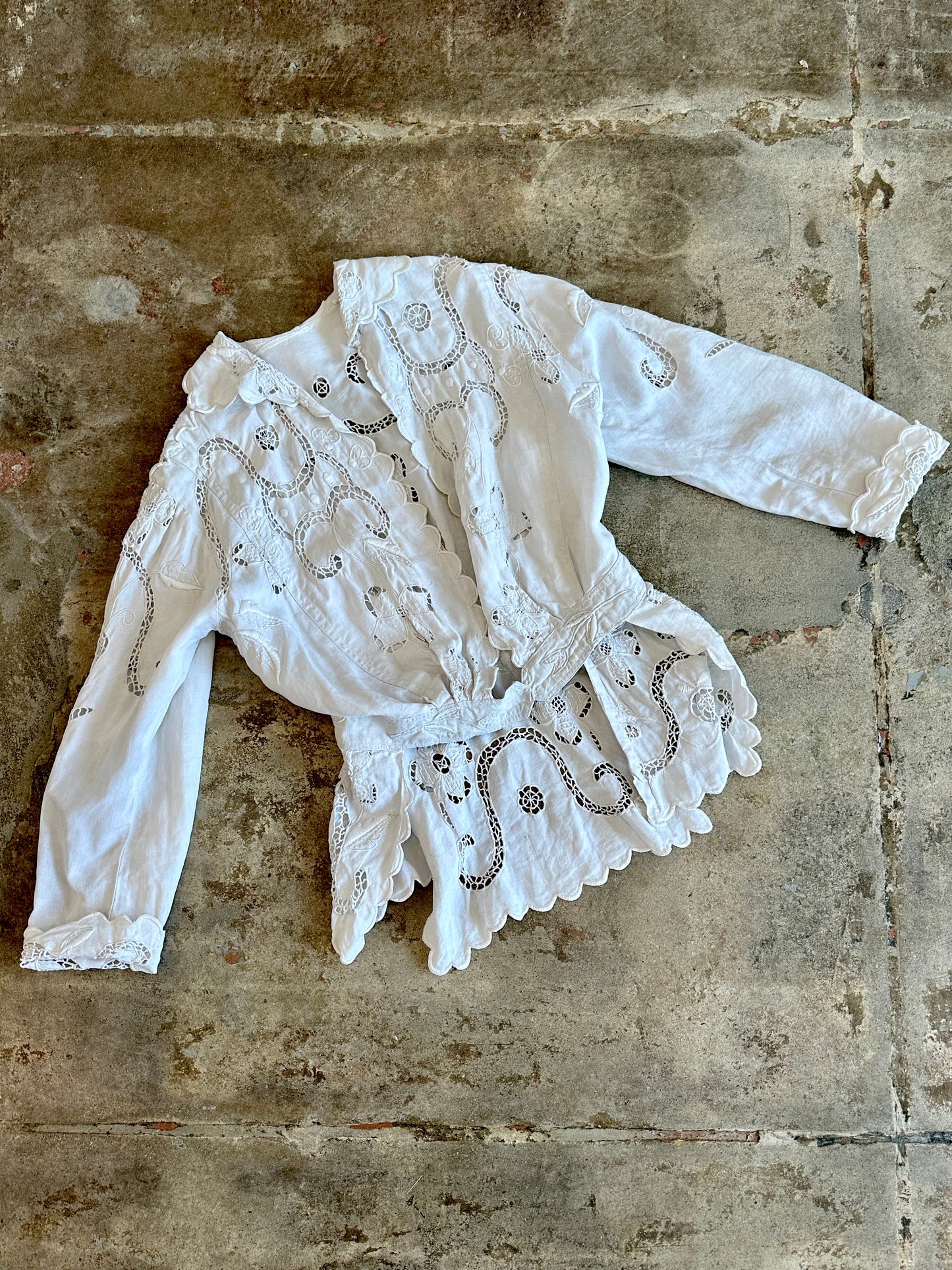 Sold • Antique Edwardian Linen Embroidered Peplum Jacket