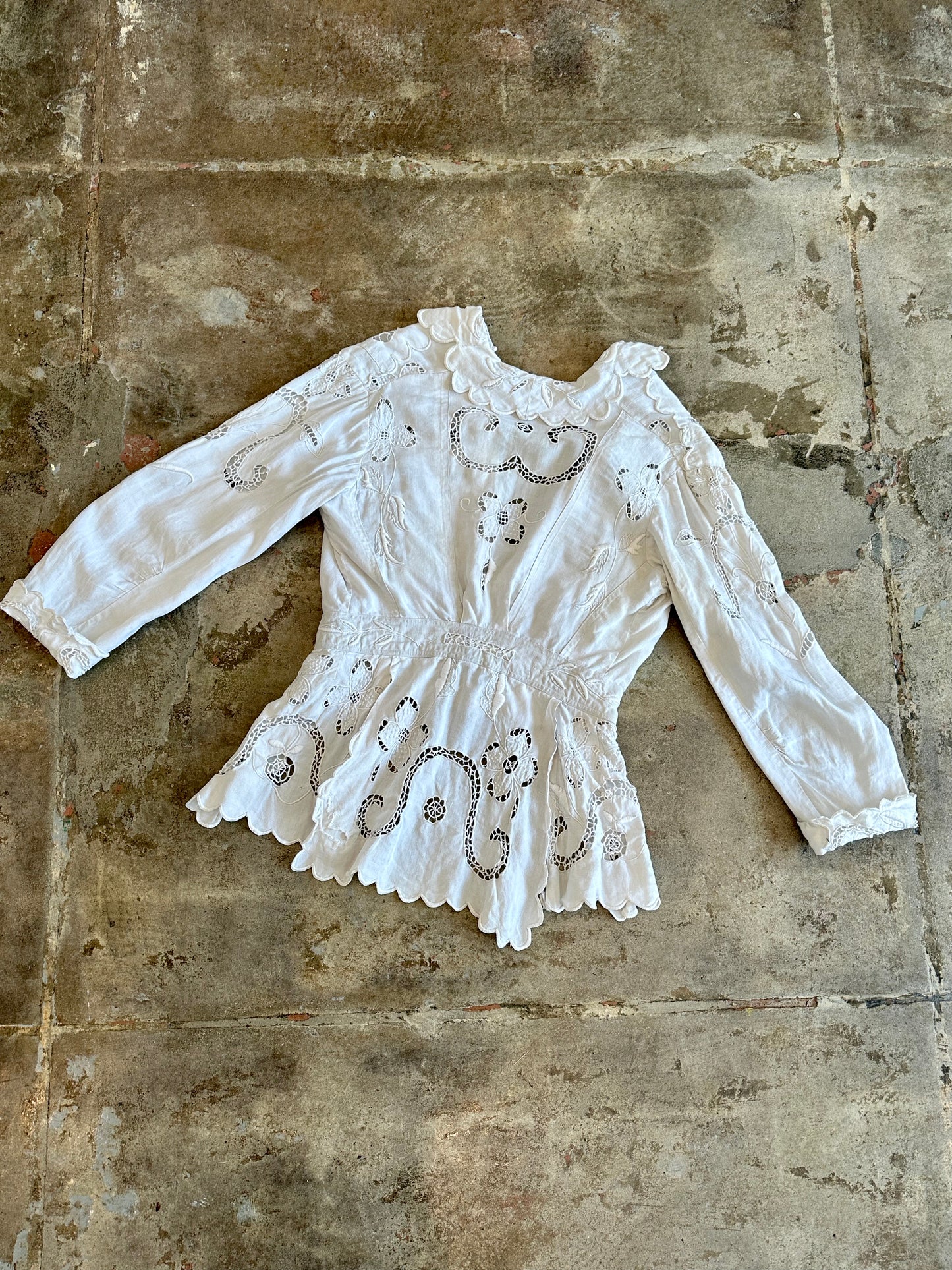 Sold • Antique Edwardian Linen Embroidered Peplum Jacket