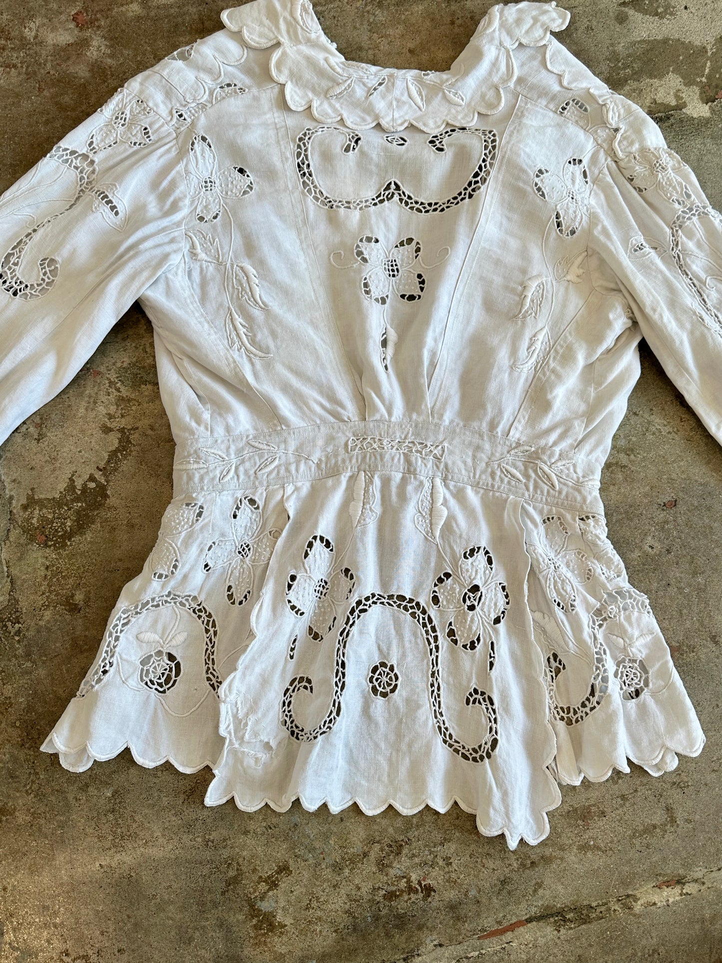 Sold • Antique Edwardian Linen Embroidered Peplum Jacket