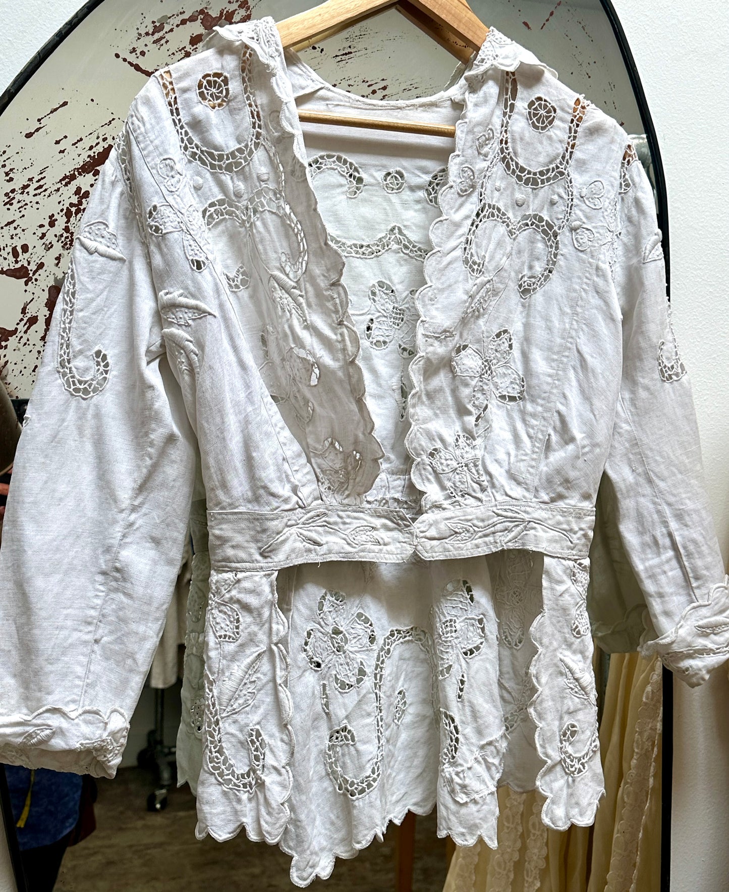 Sold • Antique Edwardian Linen Embroidered Peplum Jacket