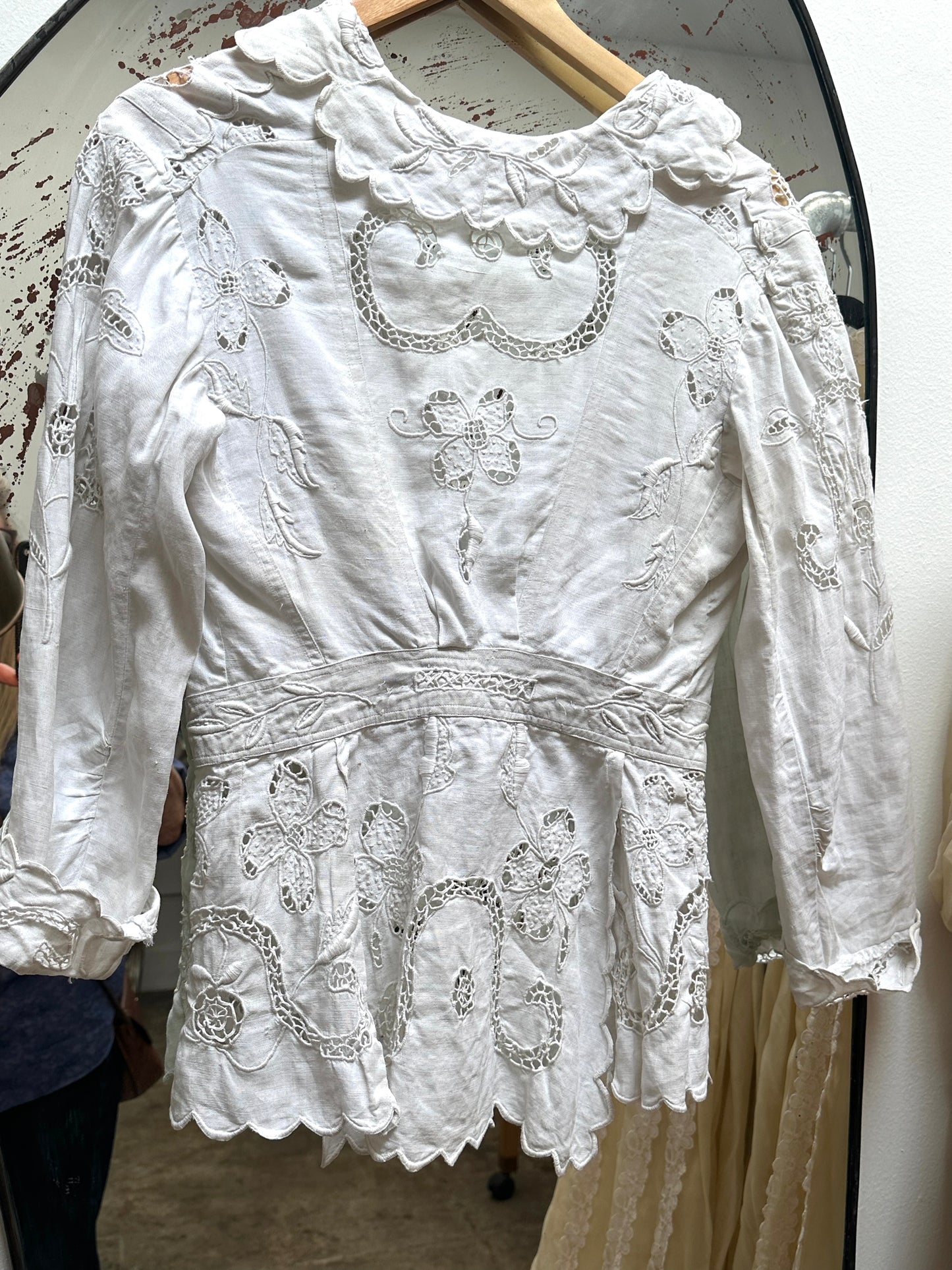 Sold • Antique Edwardian Linen Embroidered Peplum Jacket