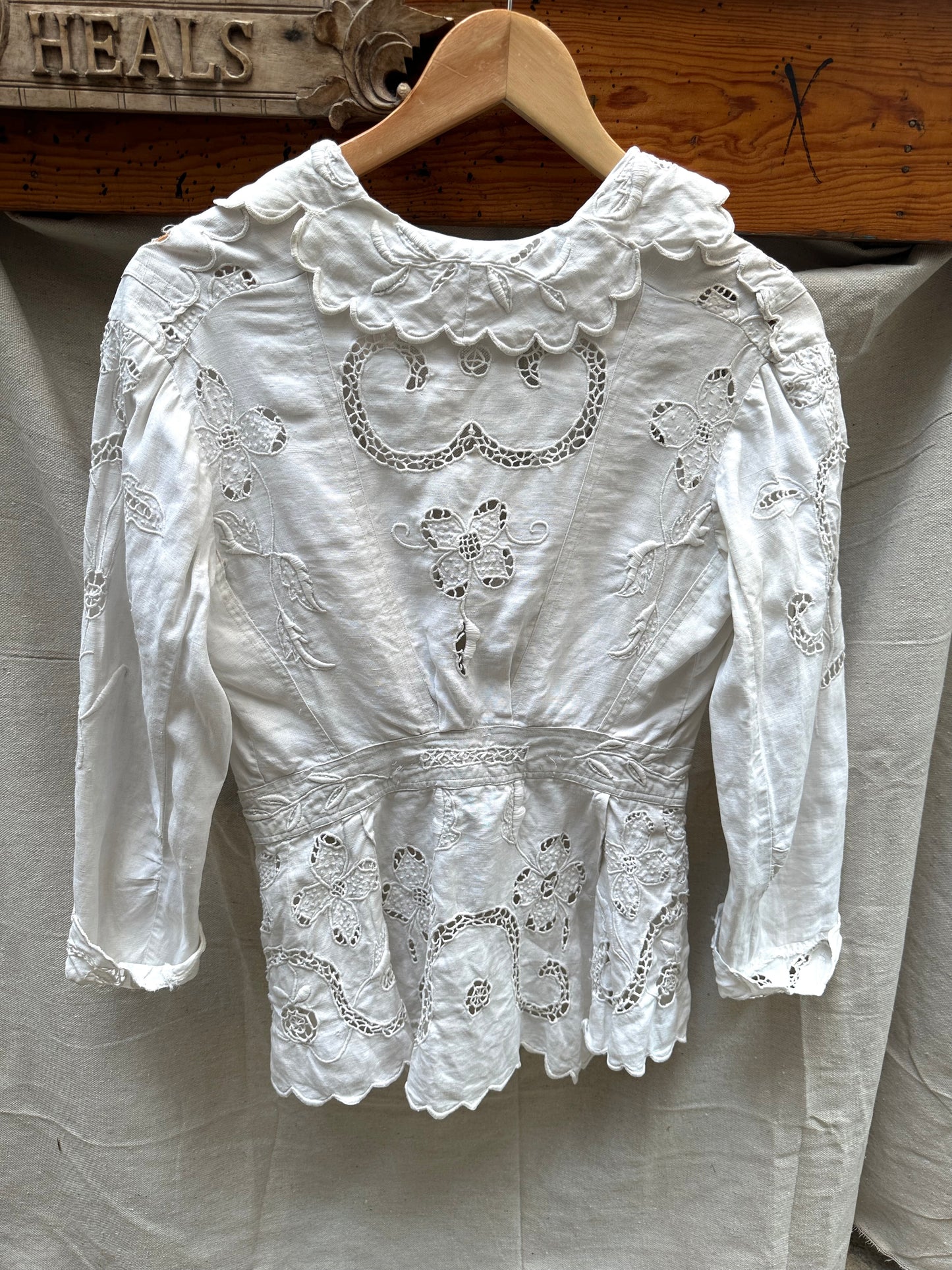 Sold • Antique Edwardian Linen Embroidered Peplum Jacket