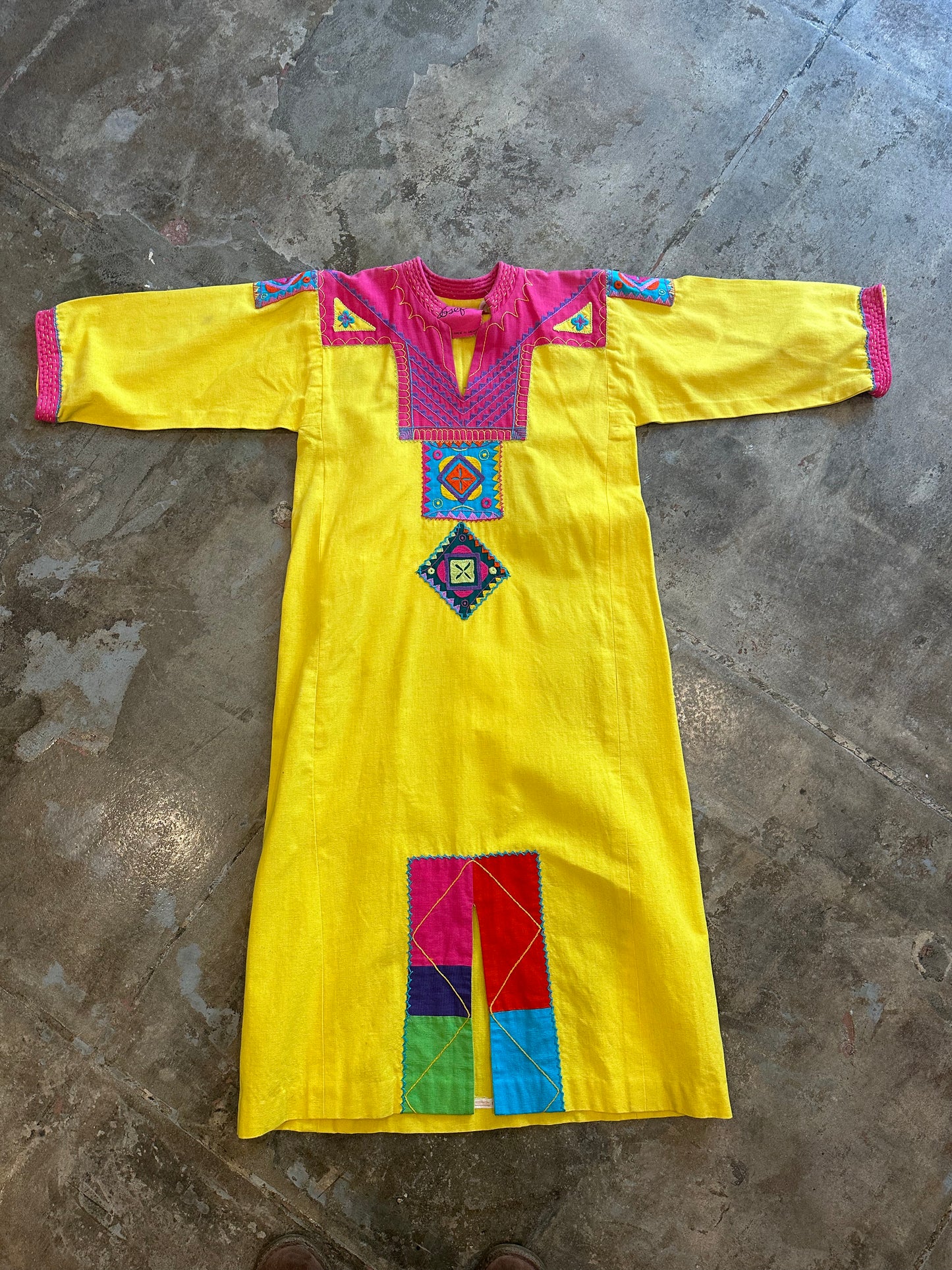 Vintage Bright Yellow Josefa Kaftan Dress