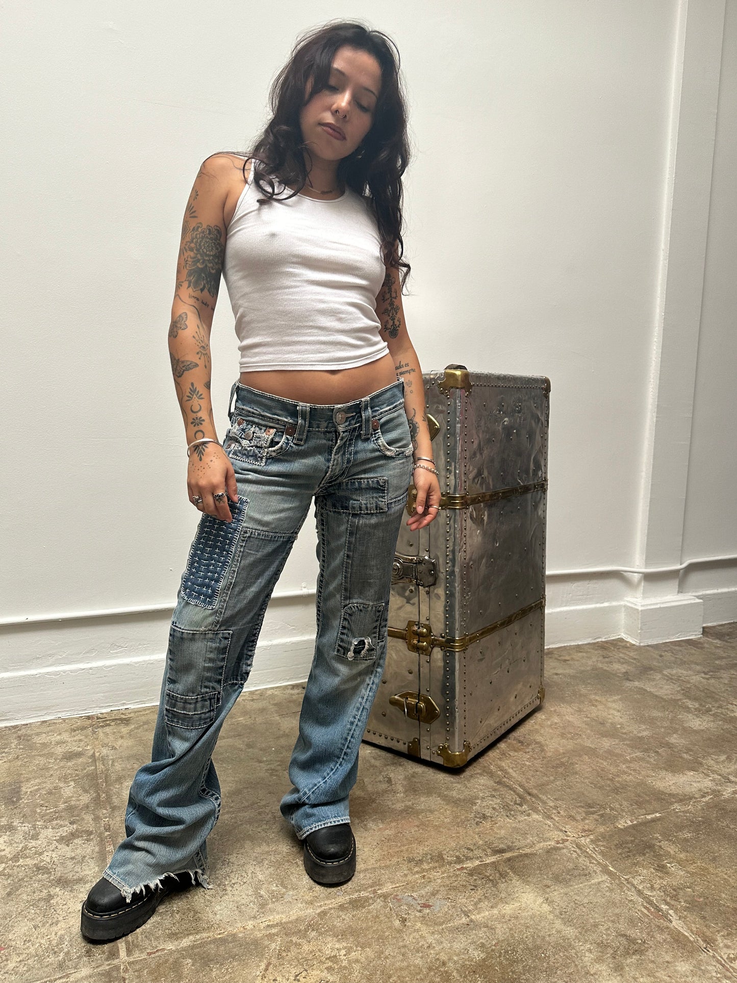 SOLD !!! Artist Re - Made Y2K TRUE RELIGION Low Rise Jeans