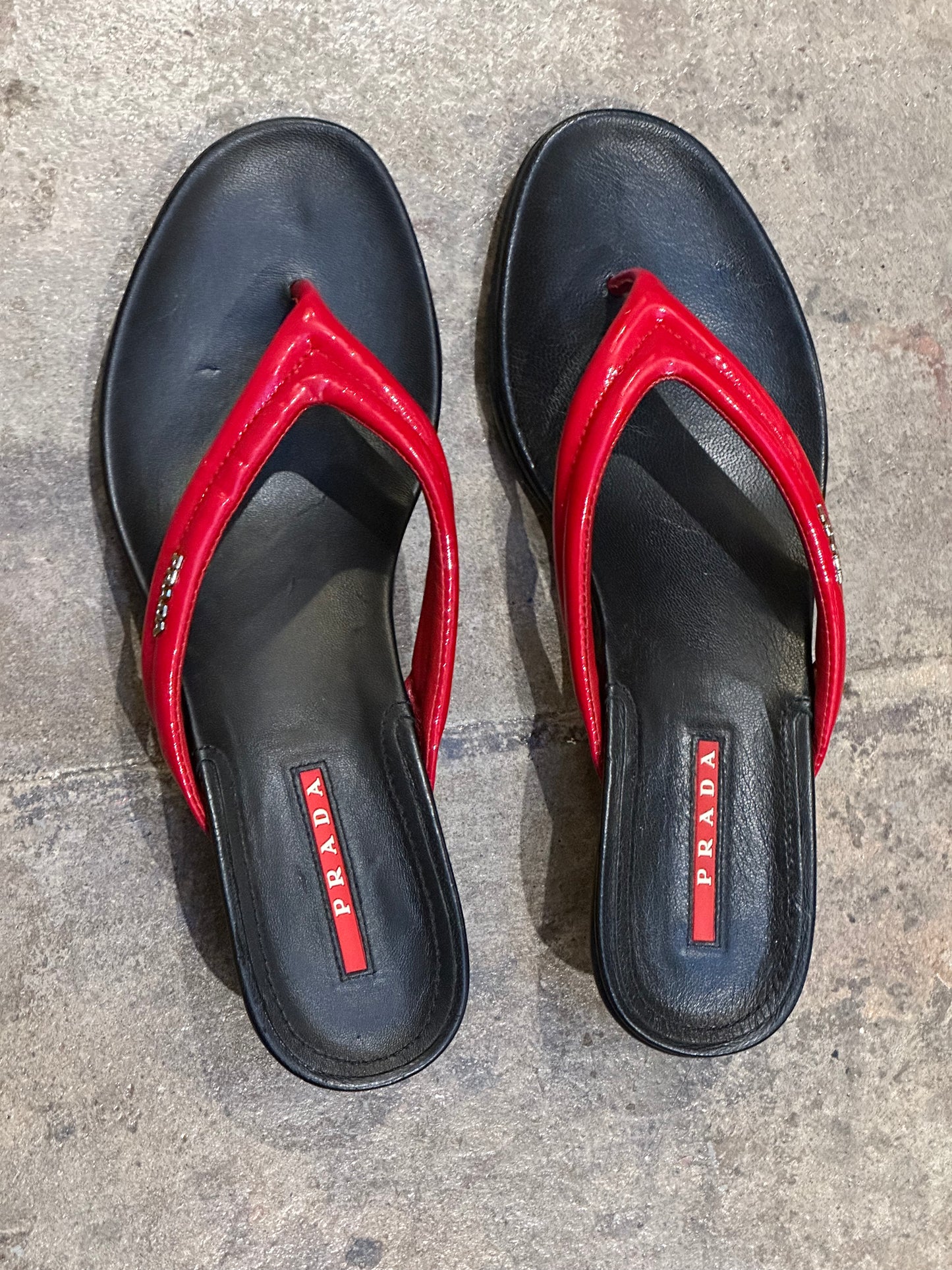 SOLD • Prada Black & Red Leather - Patent Leather Sandals - Dead Stock