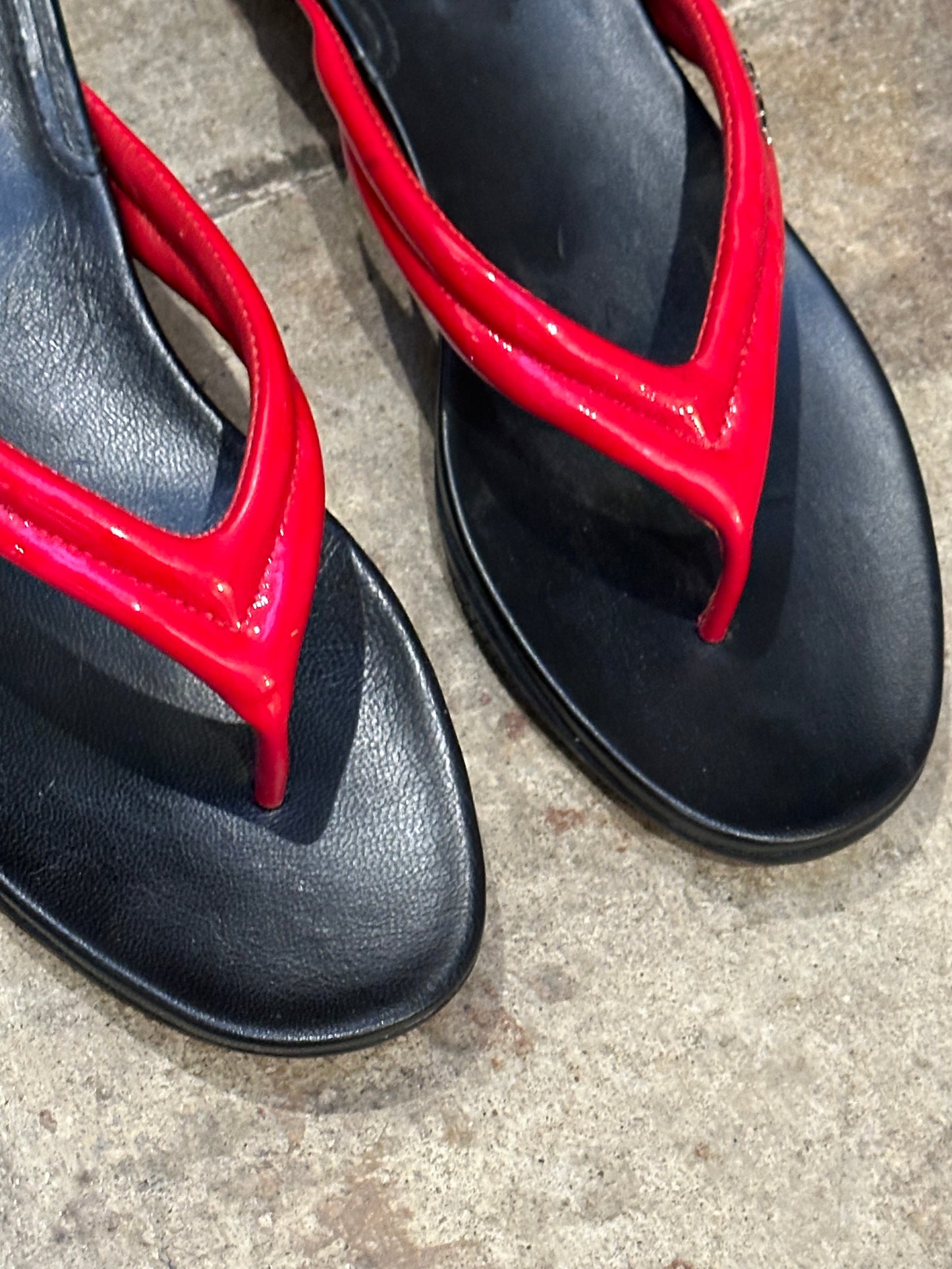 SOLD • Prada Black & Red Leather - Patent Leather Sandals - Dead Stock