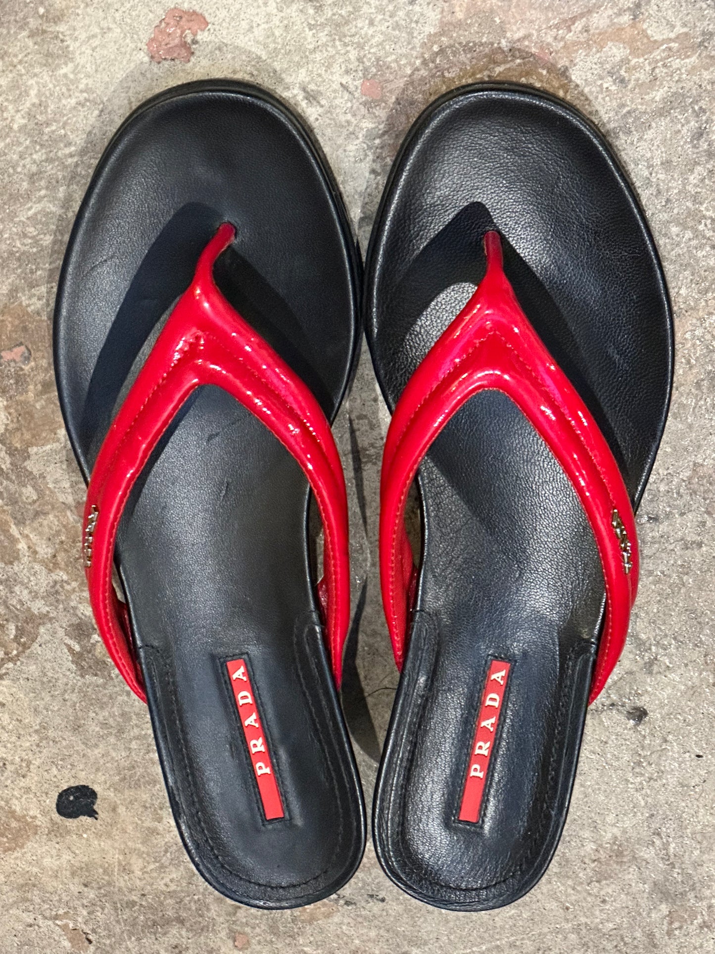 SOLD • Prada Black & Red Leather - Patent Leather Sandals - Dead Stock